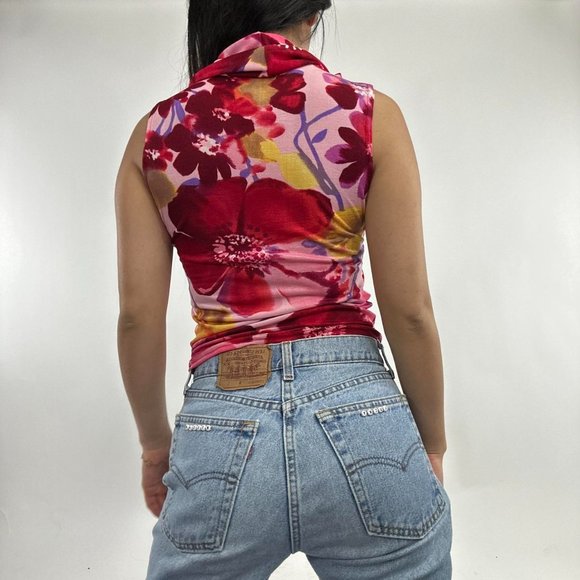 Multi-wear Floral Print Stretch Turtle Neck. Flaw shown at the bottom hem. - Picture 3 of 7